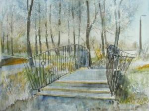 Brücke im winterlichen Park 1 (c) Aquarell von Frank Koebsch
