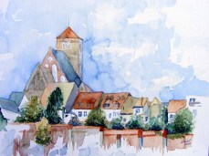 Stadtmauer bei der Nikolaikirche (c) Aquarell von Frank Koebsch