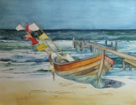 Boot am Strand (c) Aquarell von FRank Koebsch