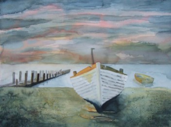 Boot im Abendlicht (c) Aquarell von Frank Koebsch