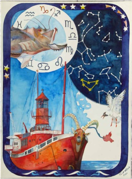 Hamburger Feuerschiff im Zeichen der Sterne (c) Aquarell von FRank Koebsch