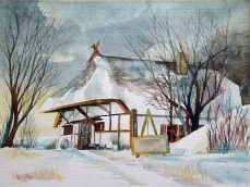 Das Dornenhaus im Winter (c) Aquarell aus Ahrenshoop von Frank Koebsch