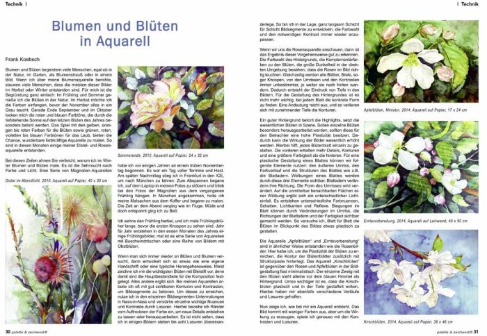 Blumen und Blüten in Aquarell - ein Artikel von Frank Koebsch in der Palette 5 -2014