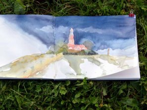 Leuchtturm von Bastorf im Skizzenbuch einer Malschülerin (c) Frank Koebsch
