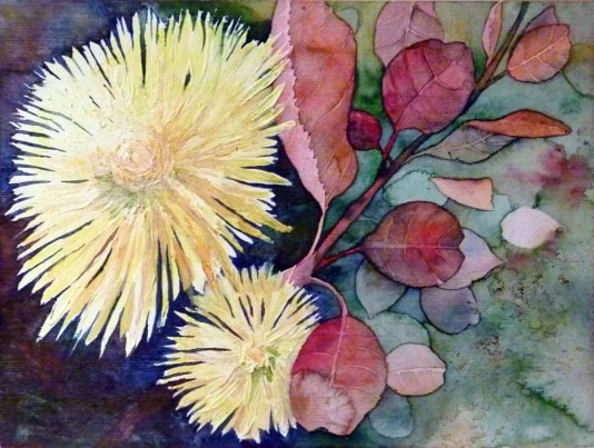 Chrysanthemen als Blumengruß (c) Aquarell von Frank Koebsch