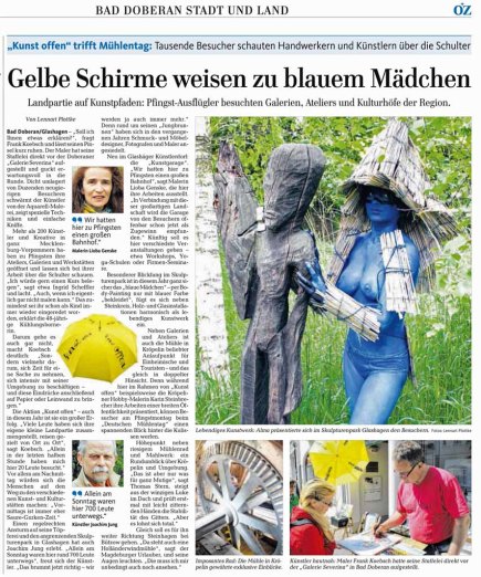 Gelbe Schirme weisen den Weg - Ostsee Zeitung zu Kunst Offen in Bad Doberan 2015 05 26.