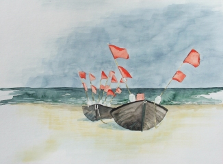 Boote am Strand (c) Aquarell von Frank Koebsch