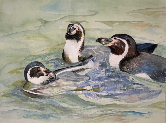 Wasserballett (c) ein Pinguin Aquarell von Frank Koebsch