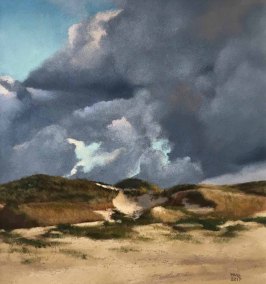 Susanne Mull , Nordische Küstenlandschaft, 29 x 27 cm, Pastell, 2017
