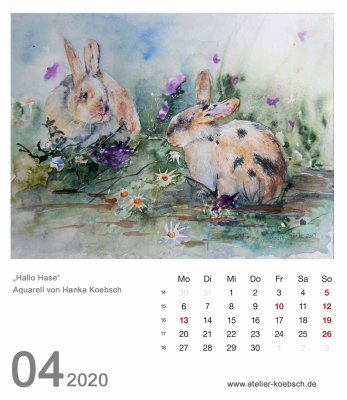 Kalenderblatt April 2020 für den Kalender mit Aquarellen von Hanka & Frank Koebsch
