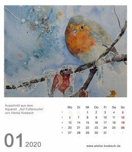 Kalenderblatt Januar 2020 für den Kalender mit Aquarellen von Hanka & Frank Koebsch