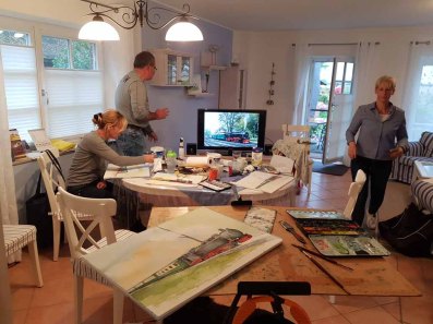 Malreise Rügen - Bei Regen malen wir den Rasenden Roland in der Ferienwohnung to Hus (c) Elke Cappallo (2)