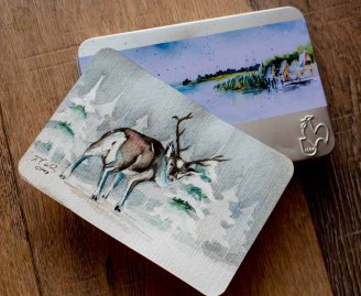 Aquarell „Rudolph das Rentier“ auf einer Hahnemühle Aquarellpostkarte