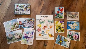 Faltkarten mit Umschlag und Postkaten mit Aquarellen von Hanka & Frank Koebsch im Frühjahrsprogramm des Präsenz Verlages