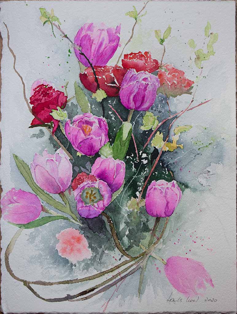 Danke für die Blumen (c) ein Tulpen Aquarell von Hanka Koebsch