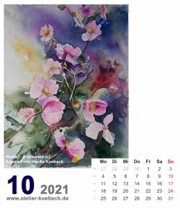 Kalenderblatt Oktober 2021 für den Kalender mit Aquarellen von Hanka & Frank Koebsch