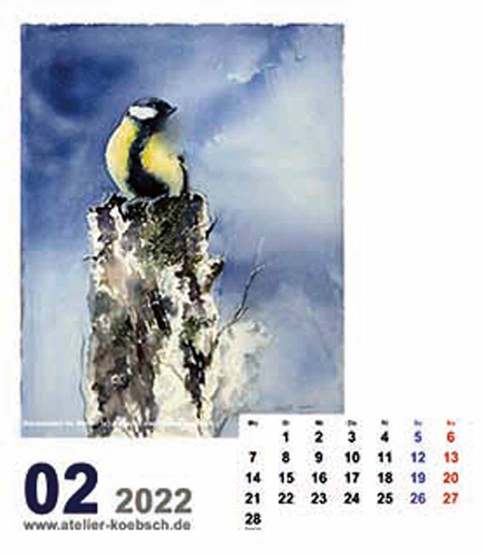 Kalender 2022 mit Aquarellen von Hanka & Frank Koebsch - Kalenderblatt Februar