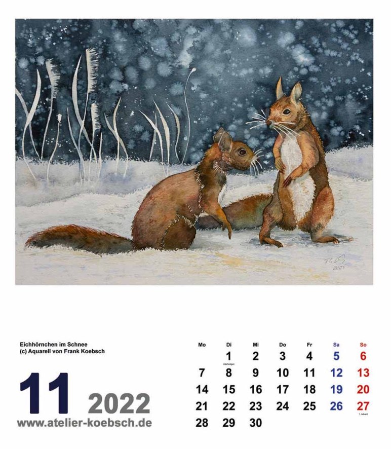 Kalender 2022 mit Aquarellen von Hanka & Frank Koebsch - Kalenderblatt November