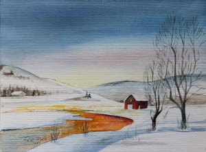 Winteridylle in Norwegen © Aquarell von Frank Koebsch