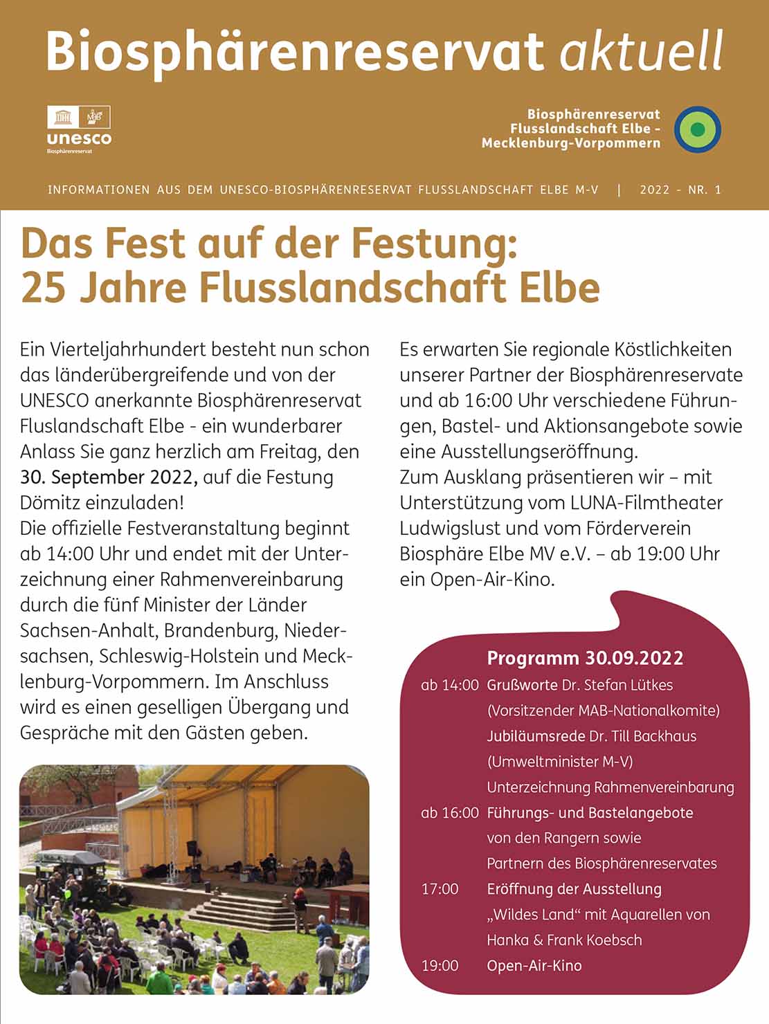 Biosphärenreservat aktuell – 2022 – Nr. 1 – Das Fest auf der Festung Dömitz: 25 Jahre Flusslandschaft Elbe