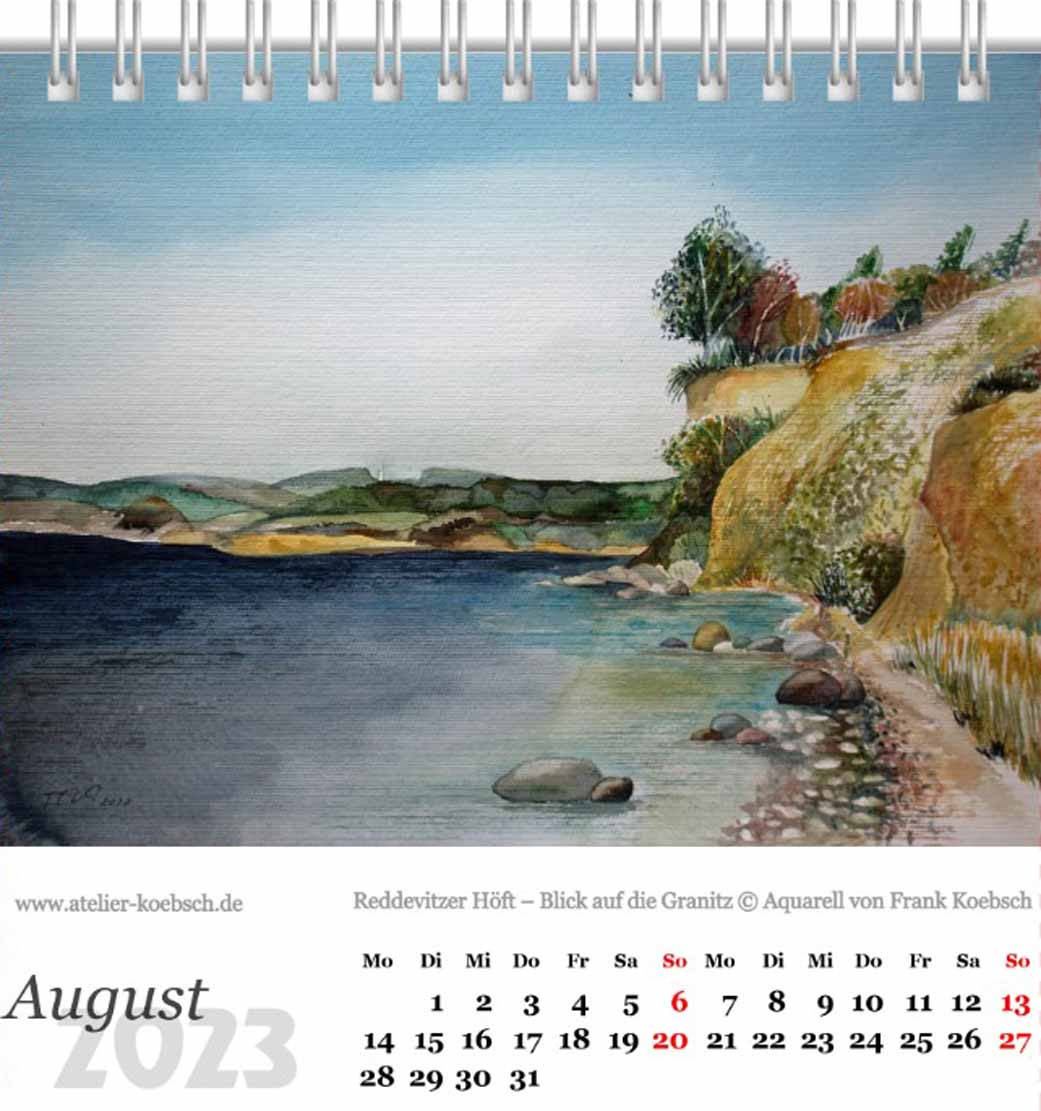 Kalender 2023 mit einer Auswahl von Aquarellen von Hanka & Frank Koebsch – Kalenderblatt August