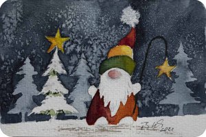 Wichtelweihnacht im Winterwald © Miniatur in Aquarell von Frank Koebsch