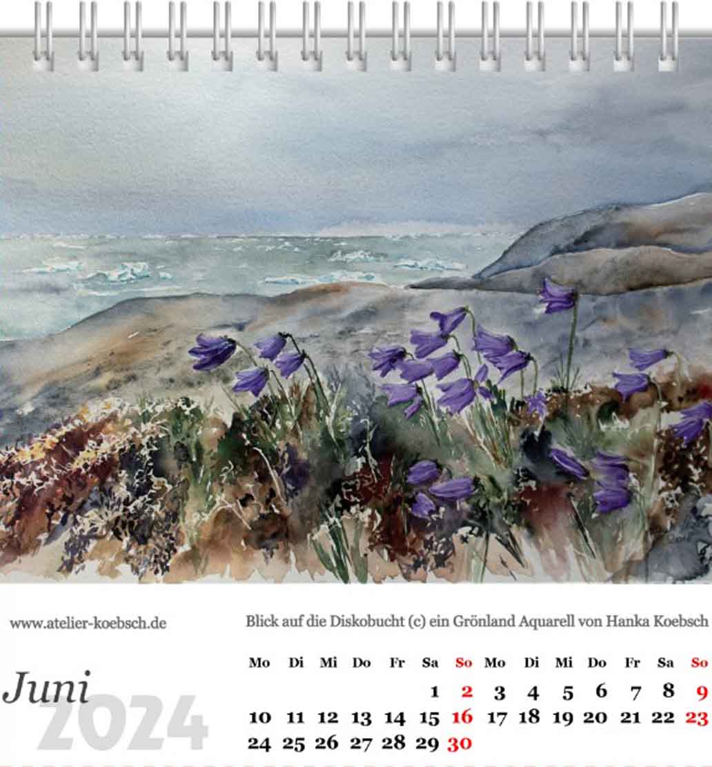 Kalenderblatt Juni 2024 aus dem Kalender mit Aquarellen von Hanka & Frank Koebsch