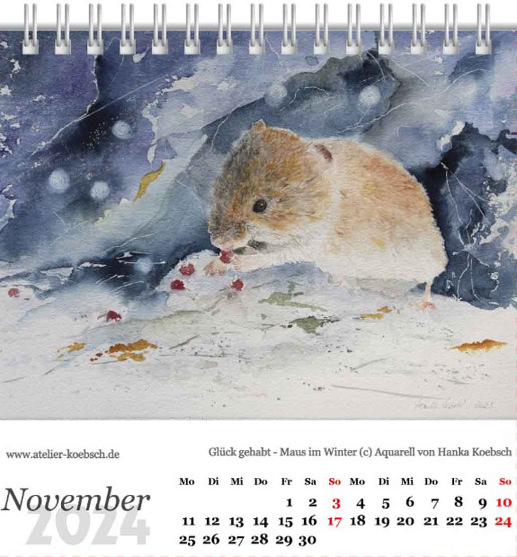 Kalenderblatt November 2024 aus dem Kalender mit Aquarellen von Hanka & Frank Koebsch