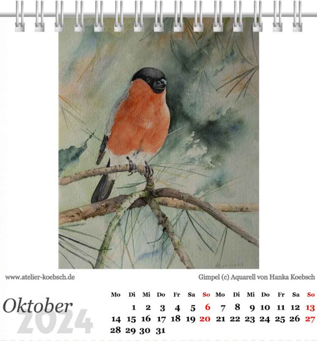 Kalenderblatt Oktober 2024 aus dem Kalender mit Aquarellen von Hanka & Frank Koebsch