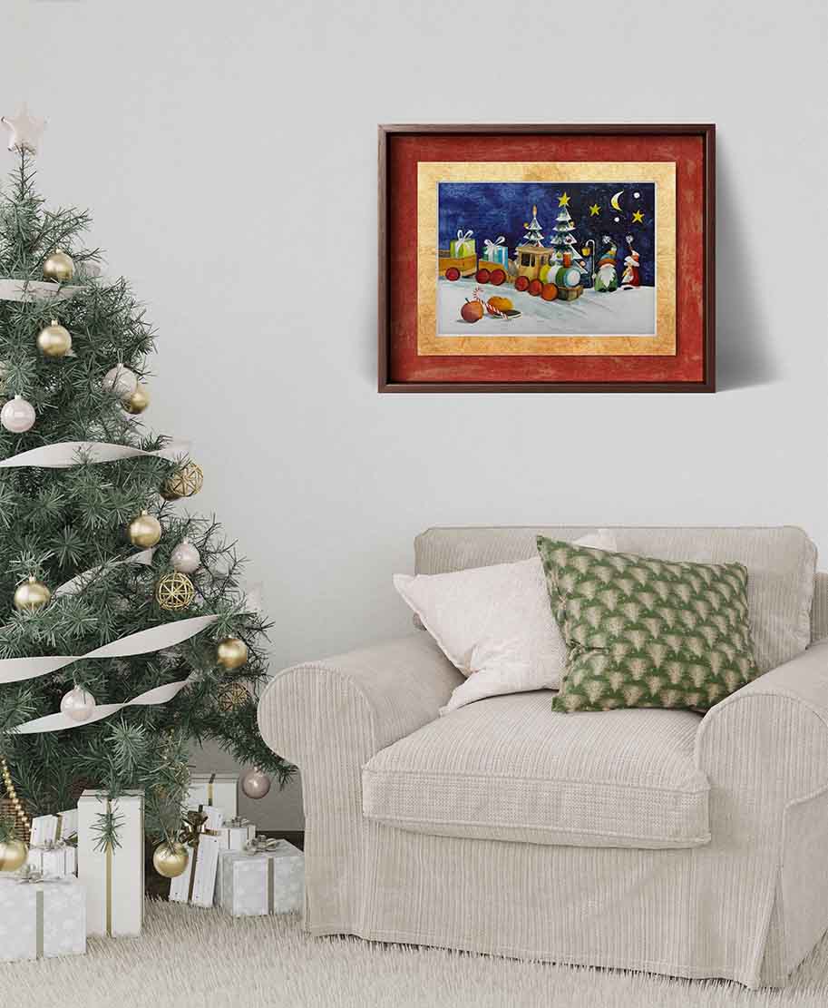 So viel Heimlichkeit in der Weihnachtszeit (c) Aquarell von Frank Koebsch mit Rahmung (1) an der Wand
